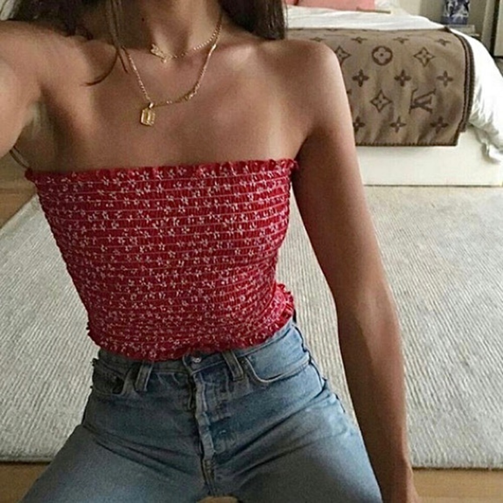 Brandy Melville Red Floral Tube Top